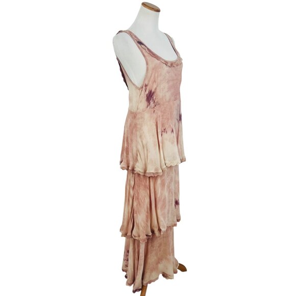 RARE Free People X New Romantics Blush Tie Dye Tiered Ruffle Hem Boho Maxi Dress - Picture 9 of 16
